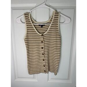 Freshman 1996 Tank Top Small Striped Sleeveless Ribbed‎ Knit Button Front Casual